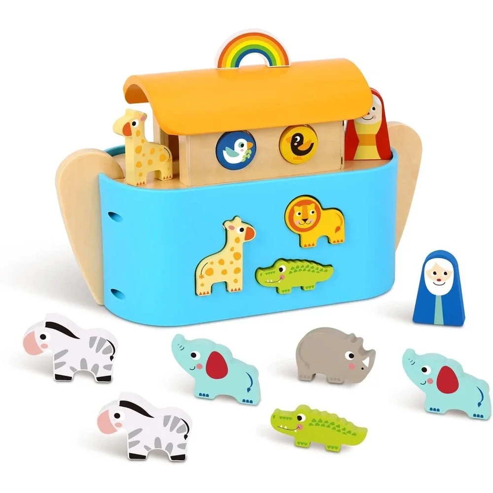 Wooden Noah's Ark Playset Montessori Shape Sorter Toy with Storybook NEW‎ NIB